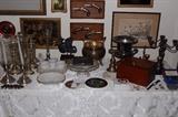 Candlesticks, bronze and silver serving and tableware