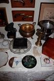 Vintage needlepoints and silver