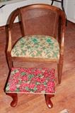 Vintage rattan chair and footstool 