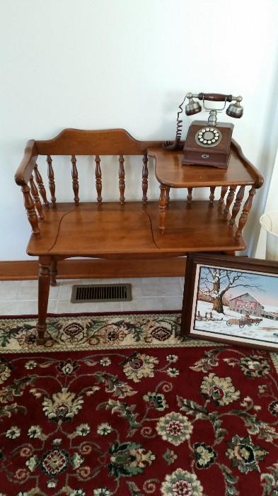 Oriental rug, telephone bench, telephone, carsons picture