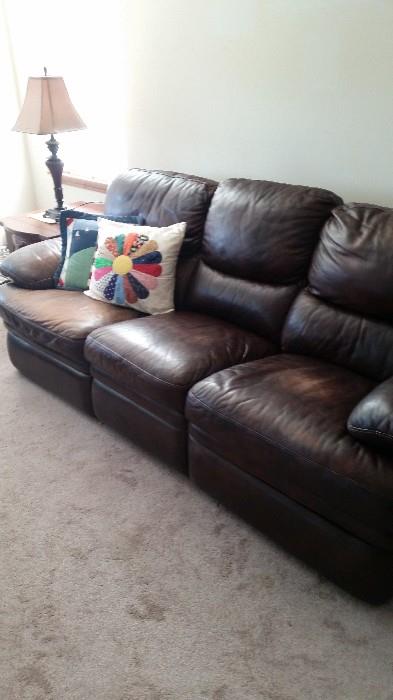 Leather couch with recliners on each end, also available matching love seat with recliners on each end