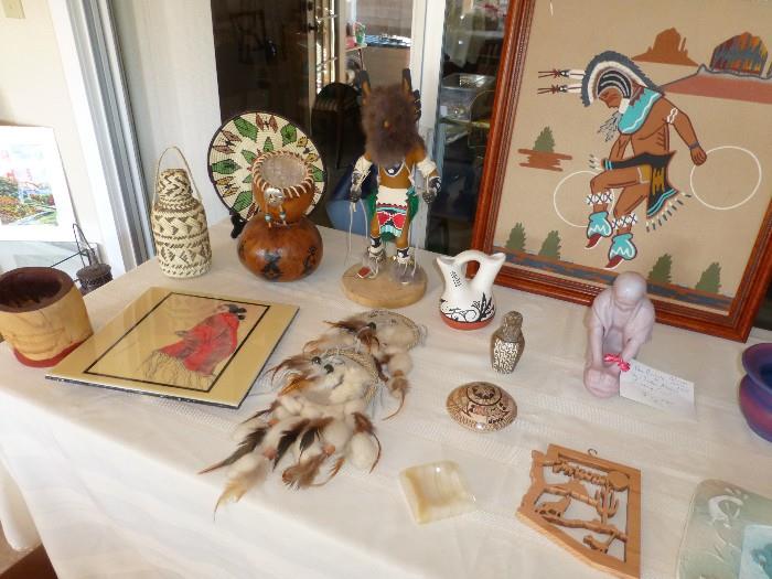 Sandstone American Indian Painting, pottery, baskets and collectible Kachina  Dolls.