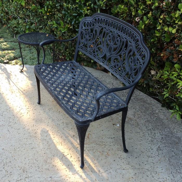 Heavy Wrought Iron Bench and side table $300