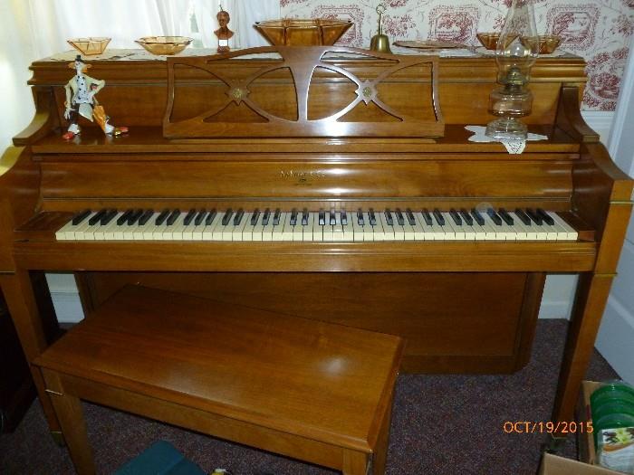 Sohmer Spinet Piano and bench. Plenty of vintage sheet music as well