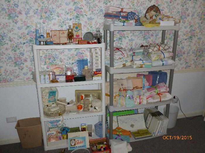 Personal care items, vintage and newer. Towels