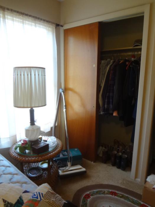 wicker lamp table, Kenmore vacuum, men's clothing
