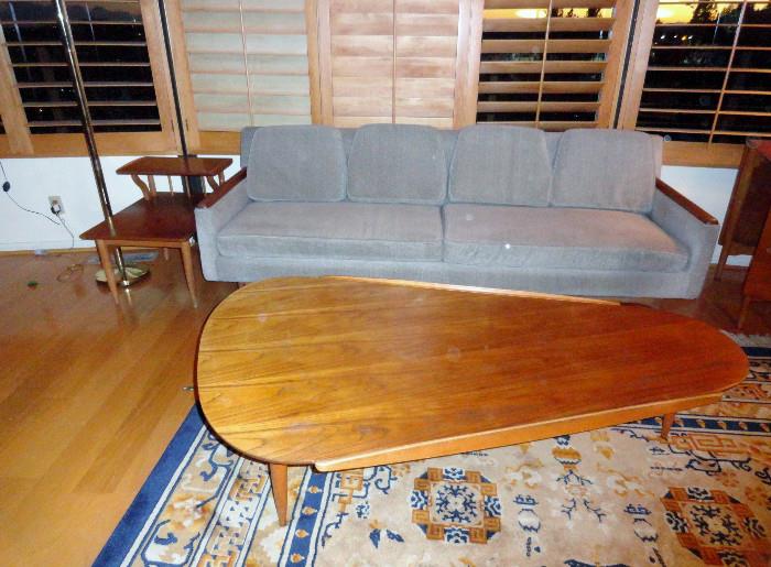 Mid Century Lane kidney shaped coffee table and end table.