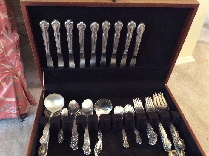 Traditional silver plate flatware set and chest