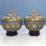 Cloisonne storage jars with open cut work Background  