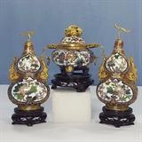 Peony theme cloisonne gourd form  temple jars and censer