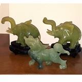 Jadite elephants and foo dog