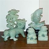 Jade green soap stone carvings