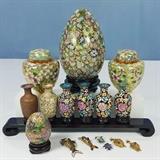 Cloisonne showing cloissone production process, eggs and articulayed dish jewelry 