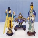 Cloisonne & Enameled Figurines and temple jar