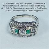 18k White Gold Ring set with Emeralds and Diamonds - $2400 GIA Appraisal