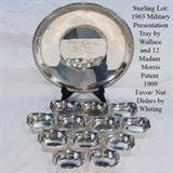 Sterling Silver lot with 12 Madam Morris Pat 1909 Nut Dishes by Whiting- Gorham and Wallace 1963 Military Presentation Tray 