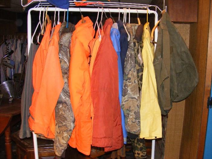 Hunting/Fishing Coats and Vests. Orange and Camo. Size XL. Some still with tags
