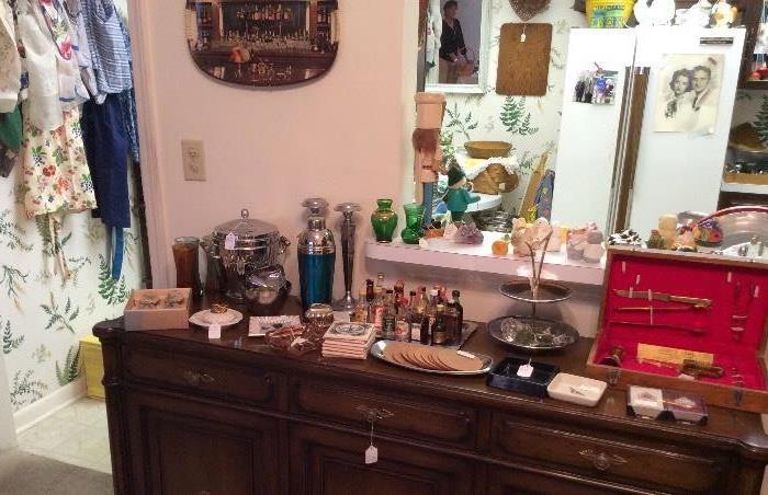 Bar ware and vintage aprons