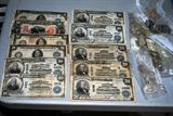 US large notes including southern banks. Silver dollars, halves and dimes.
1854 gold US $1