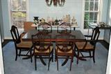 vintage mahogany DR table and six chairs, Federal style
(includes three extension leaves and table pads--not shown)