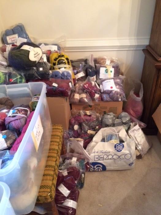 Boxes of yarn- enough for afghans, sweaters, socks and more