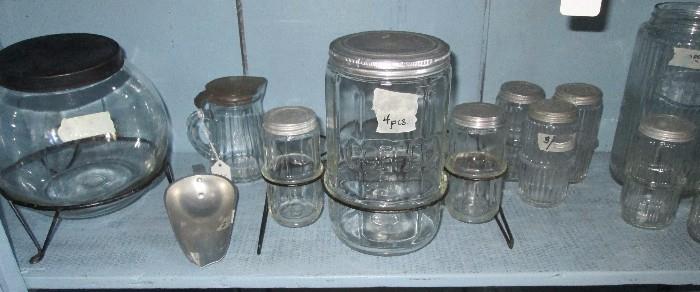Hoosier Cabinet storage jars with racks, etc