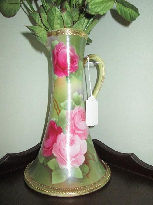 Antique hand painted rose ewer