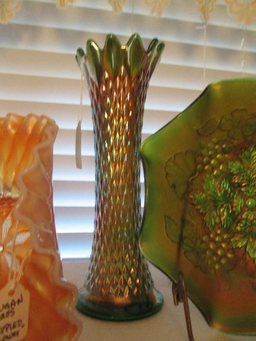 Northwood "Diamond Point" carnival glass vase
