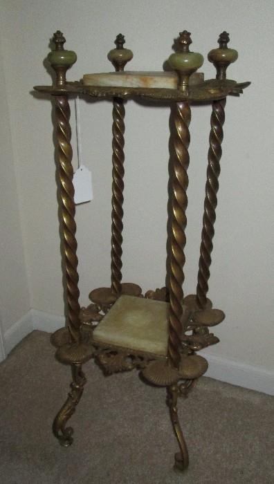 Antique brass & onyx plant stand with shell motif