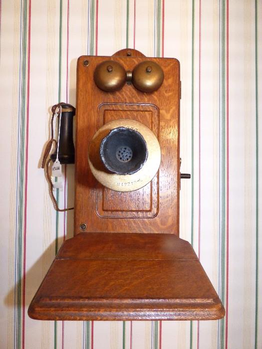 Antique Kellogg oak wall phone