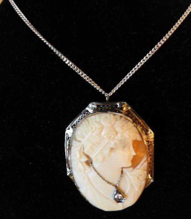 Carved Shell Cameo in 14K with diamond