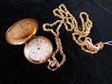 14K Elgin ladies pocket watch with heavy 14K gold chain