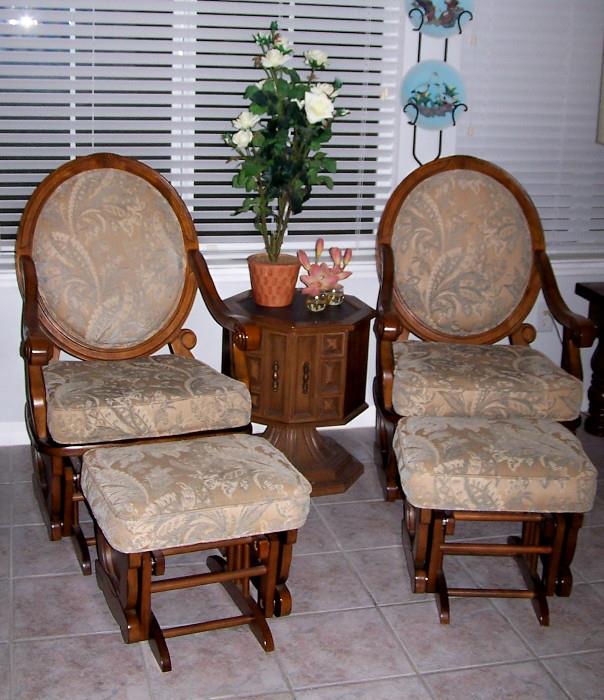 Pair Gliders w/Gliding Ottomans, Cool Vintage End Table