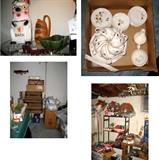 LARGE PIG BANK - DISHES - MANY PIECES OF NICE LUGGAGE - XMAS ITEMS