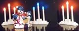 Three vintage electric Christmas candelabras and lighted Snowman family