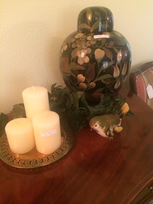 Candles; fruit/floral urn