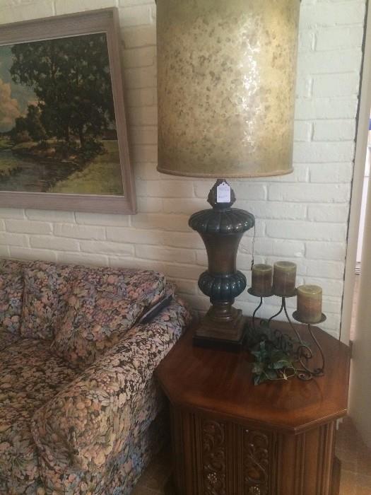 Love seat; end table; extra large lamp