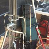 Fishing rods and reels; golf bag; gas cans