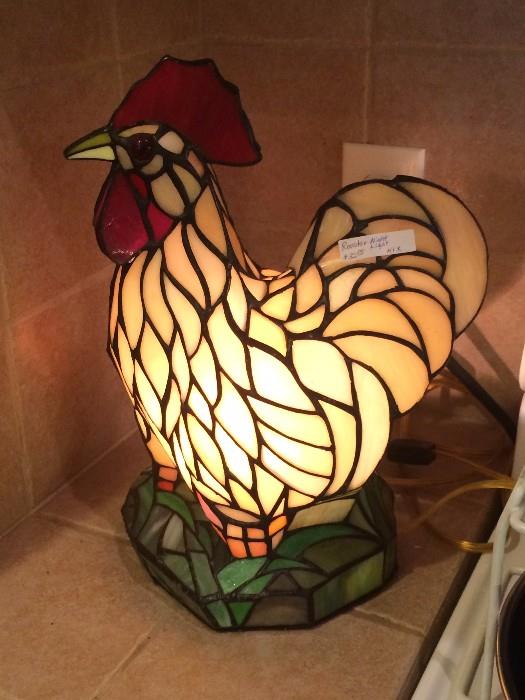 Stain glass rooster lamp