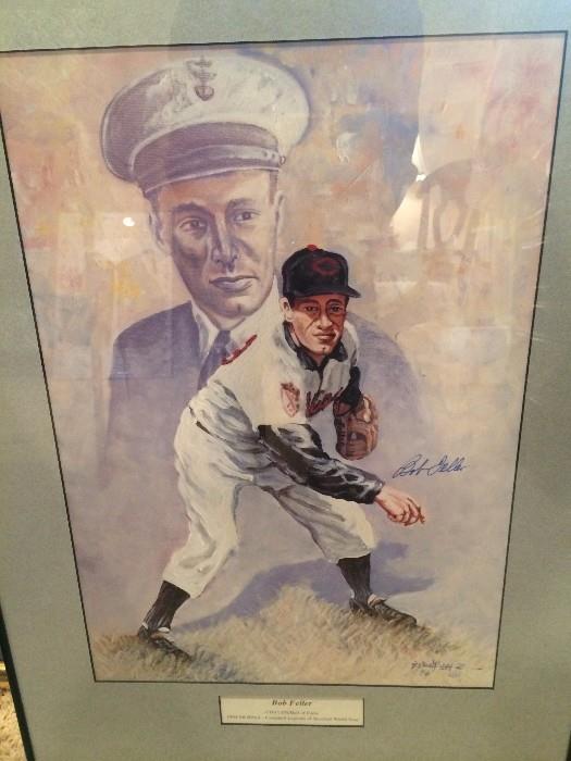 Framed sports picture (Bob Feller)