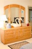 Thomasville triple dresser with beveled glass mirror