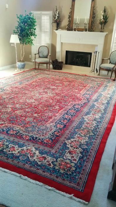 Beautiful vintage Persian Kerman rug, 100% wool, hand woven and measures 11'10" x 17' - a whole room full o' rug!