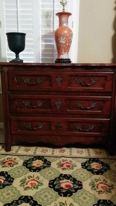 PAIR of French Hall 3-drawer chests, vintage cherry finish, 44" x 19" x 34", purchased locally at Rich's, at a cost of $1,400.00 each - I have the receipt! 