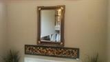 Vintage, hand-carved wooden over door fragment, large  mahogany/gilded mirror, w/beveled glass