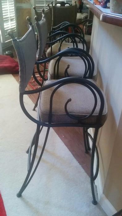 very nice set of 6 upholstered/wrought iron stools, manufactured by Shaver-Howard Inc, of North Wilkesboro, NC.