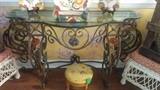 REALLY nice cast iron/beveled glass topped console table - just enough rust to make it chippy and ultra-cool!