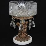 Vintage Made in Italy, saw tooth crystal pedestal bowl, ornate gold metal cherubs on marble base, accented glass teardrop prisms
Condition: Good
Shipping: Yes
Size:12"
