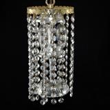 Mid Century Crystal Pendent Chandelier, Four Candles with crystal ball balance, pierced metal crown, comes with 10 feet of chain and plug in wiring
Condition: Good
Shipping: Yes
Size:12"