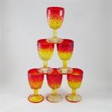 Group of Six Vintage L.G.Wright Amberina Pressed Glass Goblets "Daisy and Button" Pattern