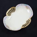 Pastel Floral Porcelain Serving Dish with Pierced Gold Grate Accent 